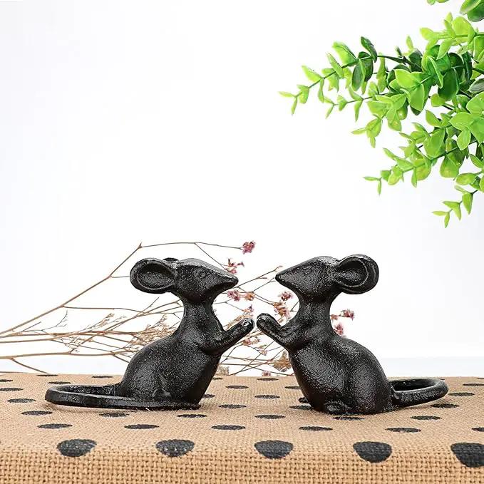 OwnMy 2 Cast Iron Cute Mouse Figurine Sculpture Black Mice Statues Carved Desktop Ornaments Figurines, Decorative Creative Animal Figurine Indoor Outdoor Statues for Garden Patio Yard Home Decoration by GreenHaven Gardens