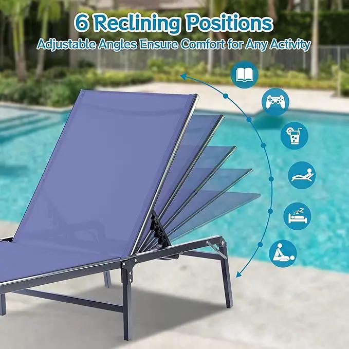 Outdoor Chaise Lounge Chair, Foldable & Assemble-Free, 6 Adjustable Positions, Durable Rust-Resistant Frame, Portable Outdoor Pool Lounge Chairs for Pool Patio Beach, Blue by GreenHaven Gardens