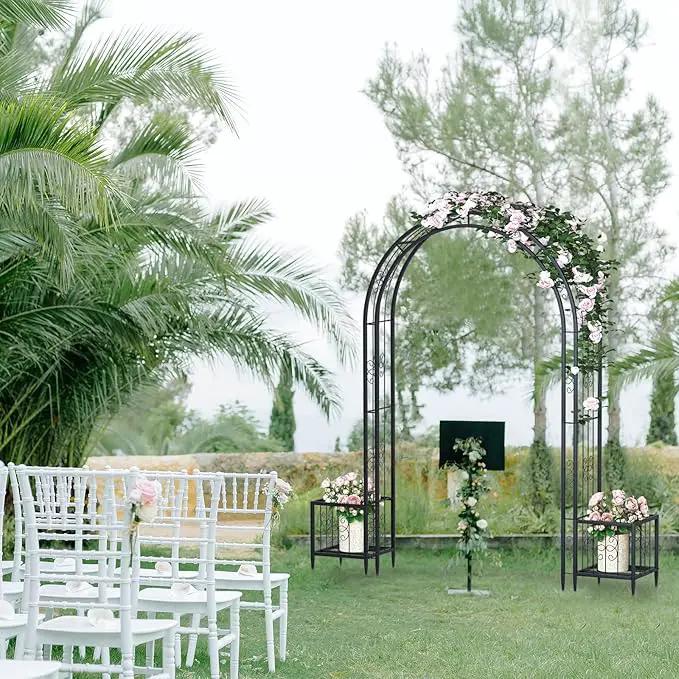 88in Steel Garden Arch Arbor Trellis with Planter Boxes for Climbing Plants Outdoor, Yard, Wide Sturdy Durable Garden Arch for Lawn,Outdoor Wedding Arch(Black) by GreenHaven Gardens
