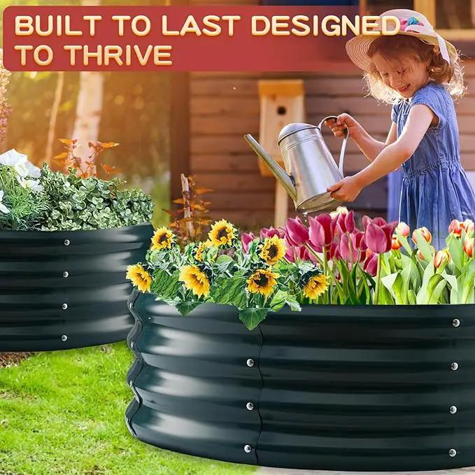 Durable Round Steel Raised Garden Bed Painted for Planting Vegetable/Herbs/Flowers/Trees at Backyard/Garden,or Baby Chicken,Christmas Tree Fence (Dark Green, 36 ins Diameter x 12 ins high) by GreenHaven Gardens