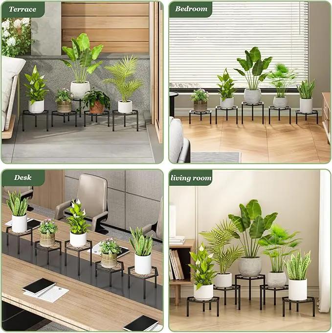 Small Metal Plant Stand indoor - 5 Pack Black Short Flower Pot Stand, Heavy Duty Anti-Rust Iron Shelf for Outdoor Home Patio Garden by GreenHaven Gardens