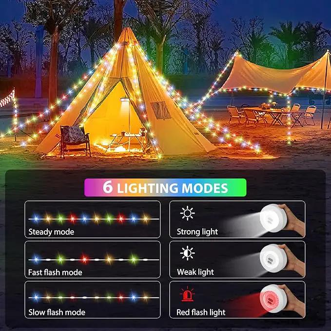 Camping String Lights, 4 in 1 Quick Storage 32.8FT Rechargeable Tent Lights with 6 Modes Hanging Waterproof Camp Lamp Camping Essentials for AwnTent Hiking Yard Garden Bedroom Festival -Multicolor by GreenHaven Gardens