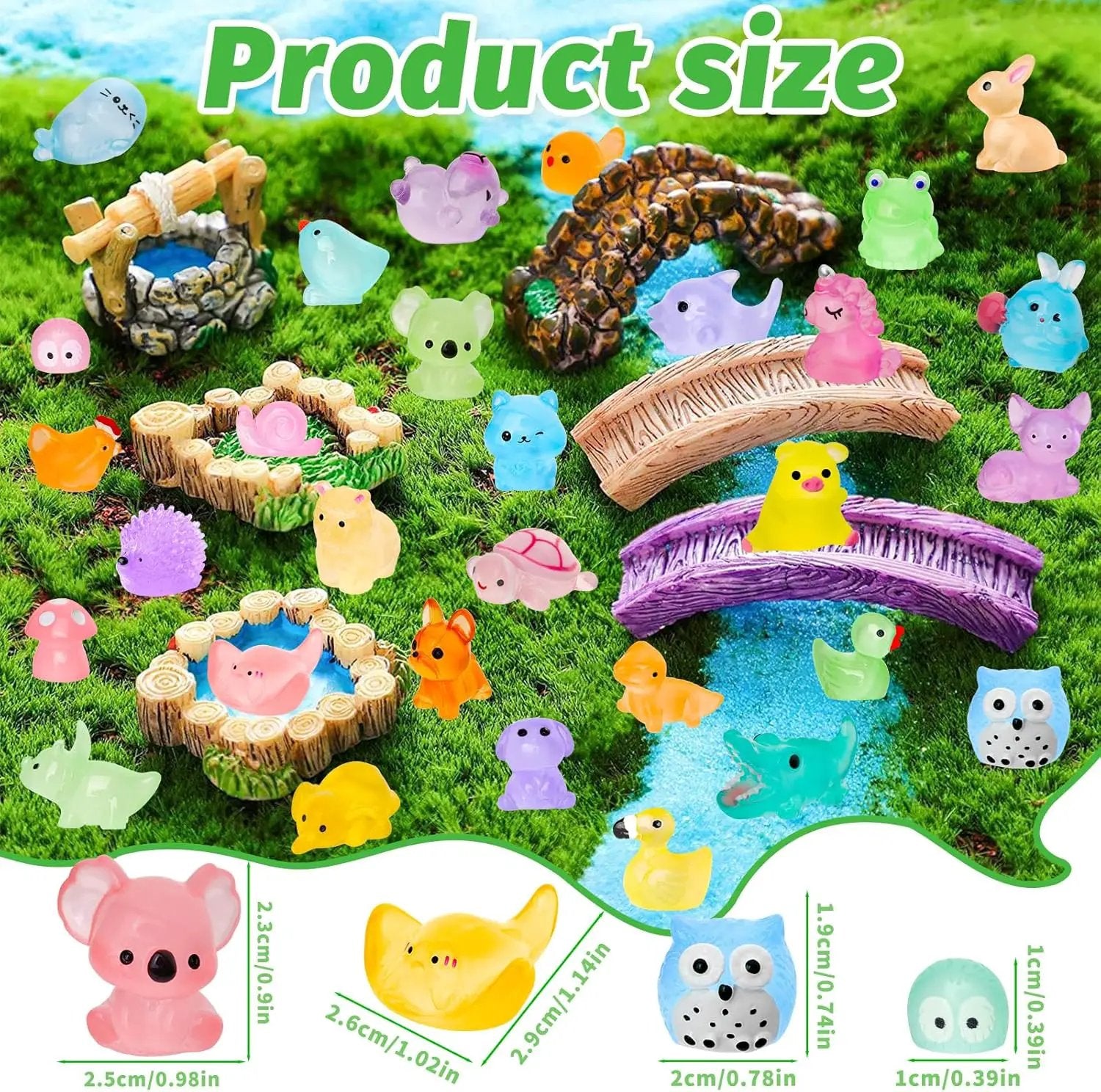 200pcs Luminous Mini Resin Animals 30 Types Miniature Resin Animal Figurines to Hide Bulk Glow in The Dark Tiny Ducks Frogs Small Cat Bunnies for Fairy Garden Micro Landscape Dollhouse Accessories by GreenHaven Gardens