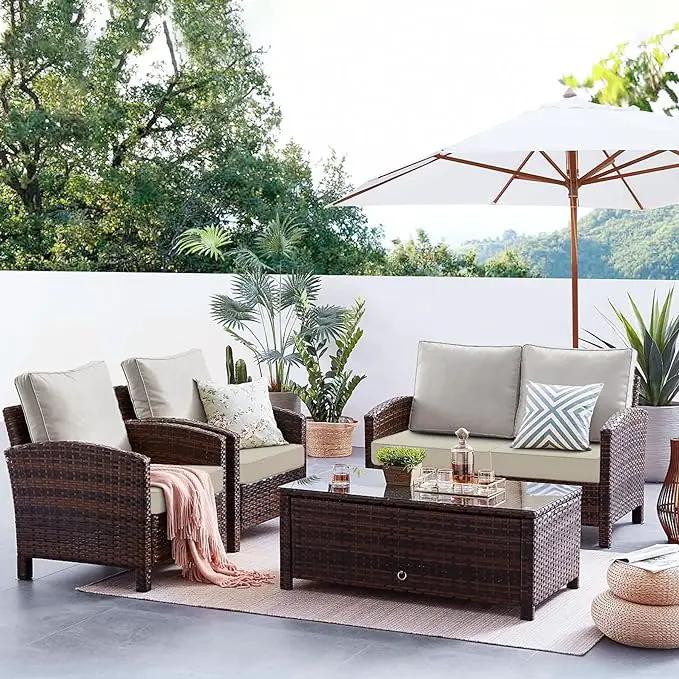 Favoyard Patio Chair Cushions 22 x 22 x 3 Inch Waterproof Outdoor Seat Cushions for Patio Furniture 3-Year Color Fastness Garden Sofa Couch Chair Pads with Handle & Adjustable Straps Set of 2, Beige by GreenHaven Gardens
