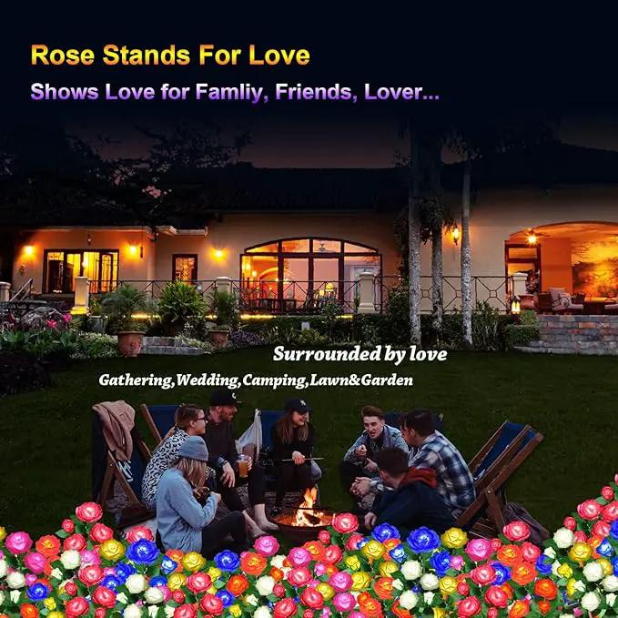 Solar Flower Lights Outdoor - Upgraded New Material Two Modes Realistic LED Solar Powered Waterproof Lights with 5 Roses, Solar Decorative Stake Lights for Garden (White, 2 Pack) by GreenHaven Gardens