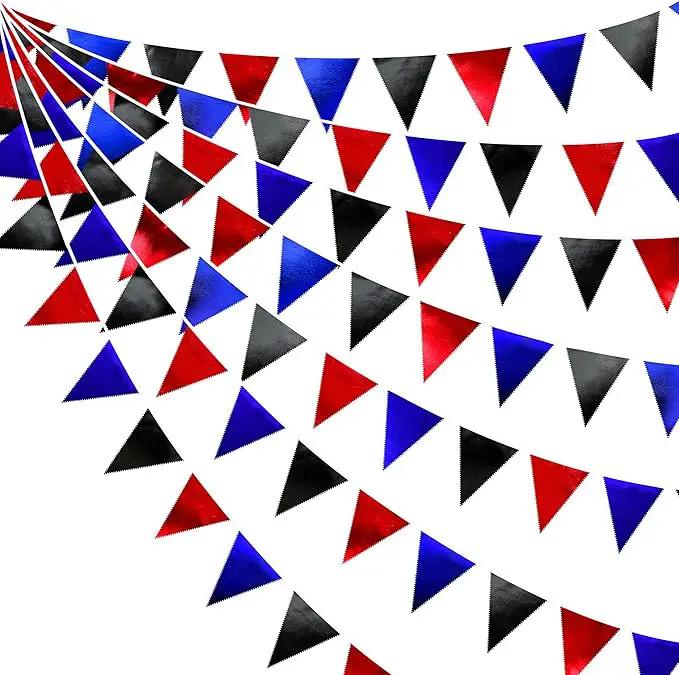 Navy Blue Red Black Party Decorations Metallic Fabric Triangle Pennant Banner Flag Bunting Garland for Graduations Birthday Retirement 4th of July USA Patriotic Veterans Party Decorations Supplies by GreenHaven Gardens
