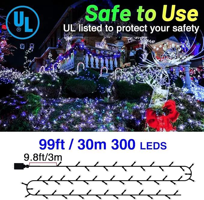 KNONEW Outdoor Christmas Lights 99ft 300 LED String Lights 8 Modes & Timer Fairy Light Plug in Waterproof LED String Lights for Xmas Yard Tree Wedding Party Holiday Decorations (Blue) by GreenHaven Gardens