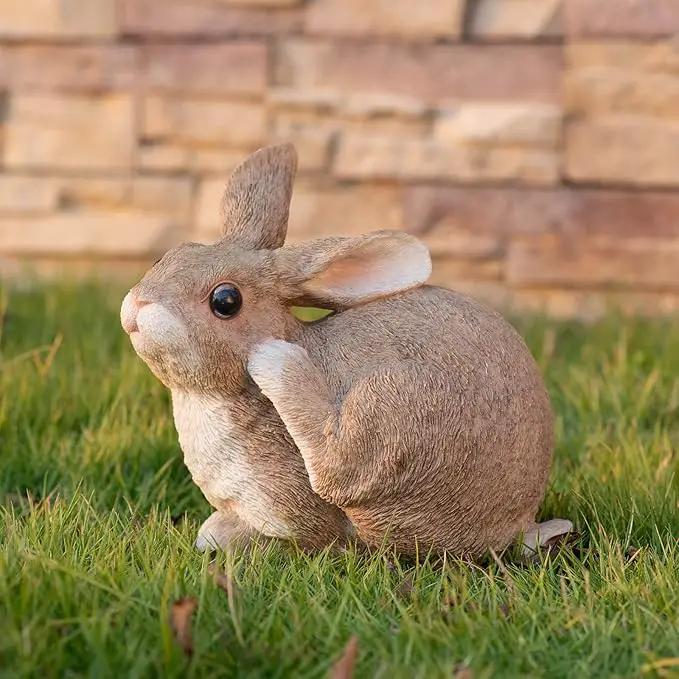 Bunny Statue Garden Statues Rabbit Figurines Decor Outdoor Polyresin Easter Decorations Bunnies Gifts Home House Kitchen Patio Lawn Yard Art Housewarming Funny Resin Decoration 8.3inch by GreenHaven Gardens