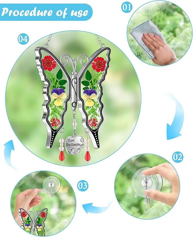KY&BOSAM Gifts for Women I Love You Grandma Butterfly Suncatcher Stained Glass Suncatchers for Window Hanging Home Decor Garden Wind Chimes Birthday Gifts for Women Mothers Day Valentine's by GreenHaven Gardens