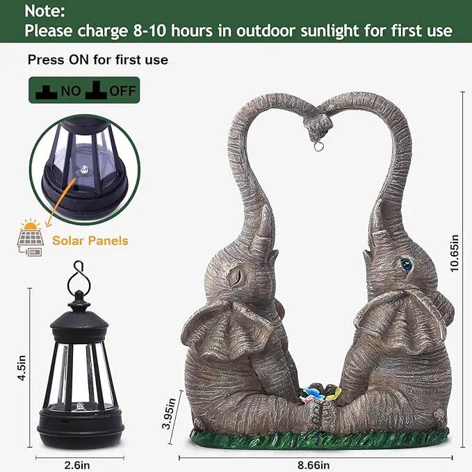 Elephant Statue Easter Garden Decor with LED Solar Lights-Set of 2 Good Luck Elephant Outdoor Statue Christmas Decorations for Yard Patio,Porch,Home -Mothers Day Gifts for Women, Mom, Grandma by GreenHaven Gardens