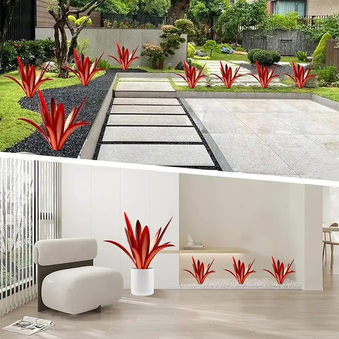 Enlarge Thickened Wind Resistant Metal Agave Garden Art Metal Plant Country Garden Sculpture Statue Outdoor Decoration Agave Metal Plant Courtyard Garden Lawn Ornament Gift (1, 12 Leaves red) by GreenHaven Gardens