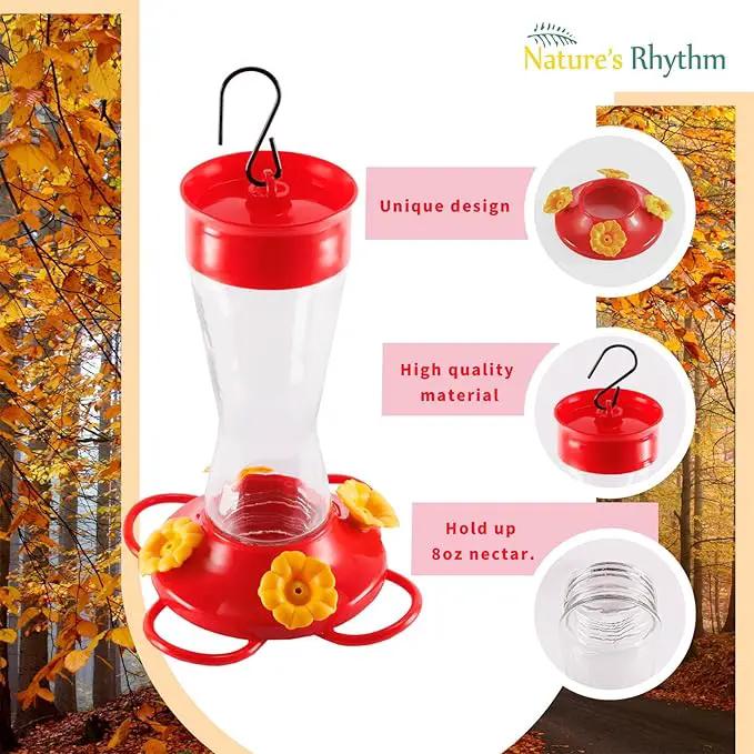 Nature's Rhythm Bird Feeder 4 bee Guard Plastic Yellow Flowers Feeding Port 8oz Glass Pinch Waist Hummingbird Feeder (1Pcs) by GreenHaven Gardens
