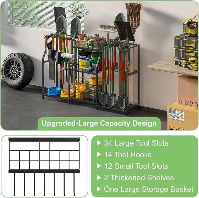 keomaisyto Garden Tool Organizer, Heavy Duty Yard Tool Tower Rack for Garage Organization and Storage, 3 Tier Utility Garden Tool Rack with hooks for Garden/Shed/Garage/Yard/Basement/Lawn by GreenHaven Gardens