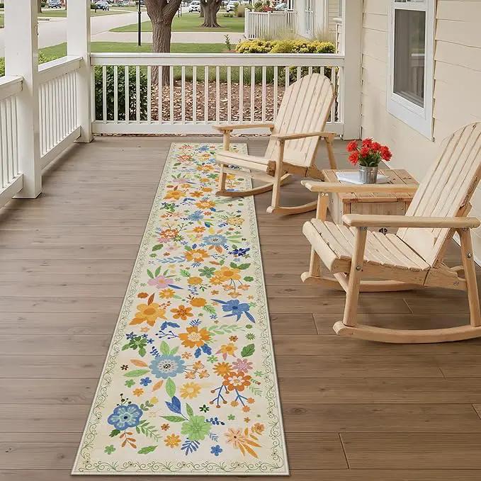 GENIMO Indoor Outdoor Area Rug 2' X 10' Waterproof, Washable Door Mat Non Shedding, Easy Cleaning Floral Outdoor Carpet for Patio, Entryway, Porch, Bathroom, Living Room, Bedroom, Backyard by GreenHaven Gardens
