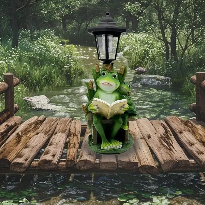 Frog Garden Statue with Solar Lantern - 16“ Outdoor Solar Lights Frog Figurine for Outside, Yard, Patio, Lawn Decor, Housewarming Gifts for Women, Mom by GreenHaven Gardens