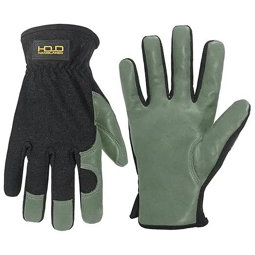 HLDD HANDLANDY Leather Gardening Gloves for Men, Utility Work Gloves for Gardening, Yardwork, Construction, Mechanics with Reinforced Palm, Green S by GreenHaven Gardens