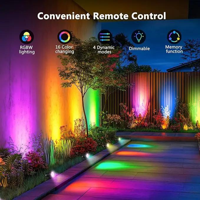 OurLeeme Lawn Flood Light Stake, 2-in-1 Waterproof Outdoor Remote controlle Landscape Lighting Spotlight Wall Light for Yard Garden Driveway Pathway Pool (4 Pack) by GreenHaven Gardens
