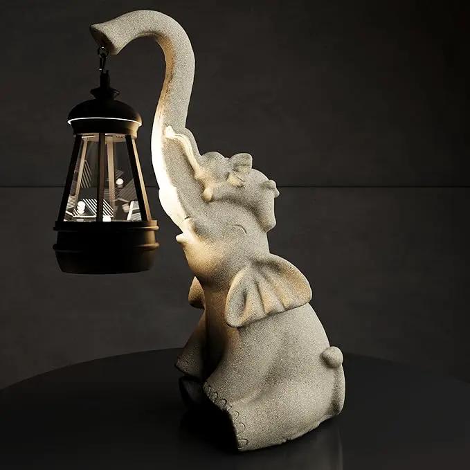 Solar Powered Outdoor Figurine Lights, 10 Inch Waterproof Animal Elephant Statue Light, Suitable for Decorations for Patio, Balcony, Lawn, Courtyard, Etc. (Trunk) by GreenHaven Gardens