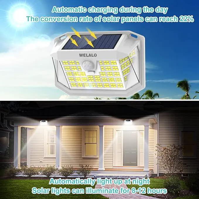 Solar Motion Lights Outdoor, [3 Modes/6 Pack/188 LED] 270° Wide Angle Lighting, Security Solar Powered Wall Lights, IP65 Waterproof Flood Lights for Fence Porch Yard Patio(White) by GreenHaven Gardens
