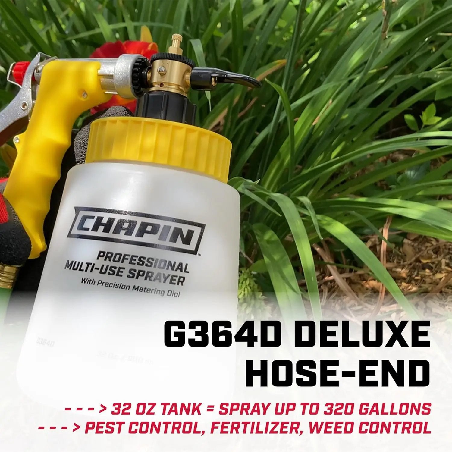 Chapin G364D Made in The USA 32 Ounce Professional Lawn and Garden Hose-End Sprayer with 16 Mixing Rations on The Metering Dial, Built-in Anti-Siphon, Translucent White by GreenHaven Gardens