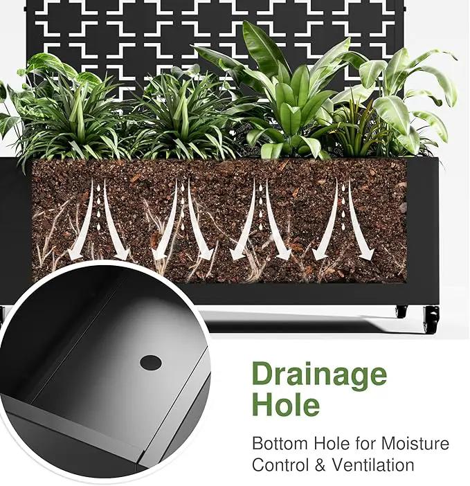 Casaphoria Metal Raised Garden Bed with Trellis and Wheels, 72"x35"x16" Arched Planter Box for Climbing Plants, Vegetables & Vines, Features Drainage Holes and Privacy Screen (Black-Brick) by GreenHaven Gardens