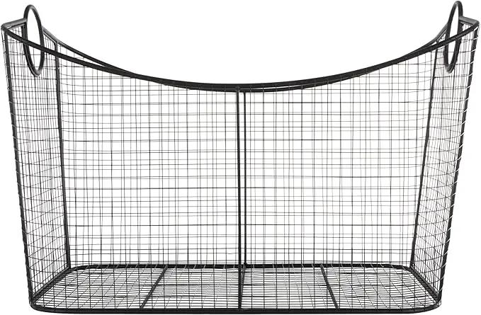 Deco 79 Metal Large Open Frame Wire Grid Storage Basket with Curved Sides and Ring Handles, 30" x 20" x 20", Black by GreenHaven Gardens