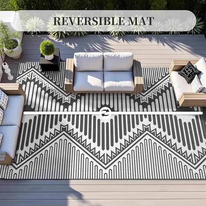 MontVoo Outdoor Rug-Waterproof Camping Rug Patio Rug Mat 6x9 Reversible Plastic Straw Outside Outdoor Rug for RV Camping Picnic Beach Balcony Backyard Pool Deck Porch Modern Boho Grey by GreenHaven Gardens