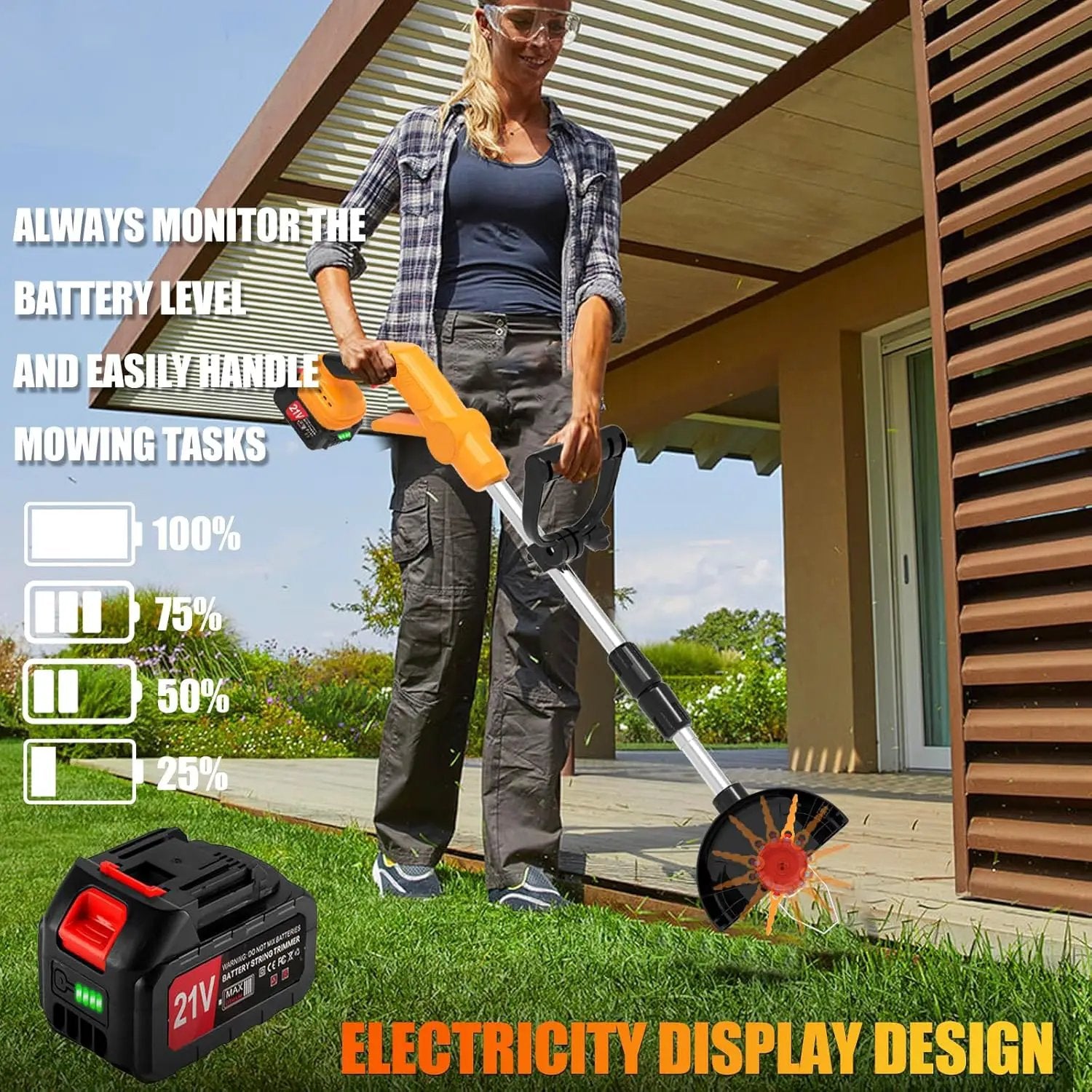 Electric Weed Wacker Eater Cordless String Trimmer Battery Powered, 21V/4000mAh Grass Trimmer Battery Operated Brush Cutter, 3 in 1 Lightweight Weed Trimmer/Lawn Edger/Trimmer Edger for Yard Garden by GreenHaven Gardens