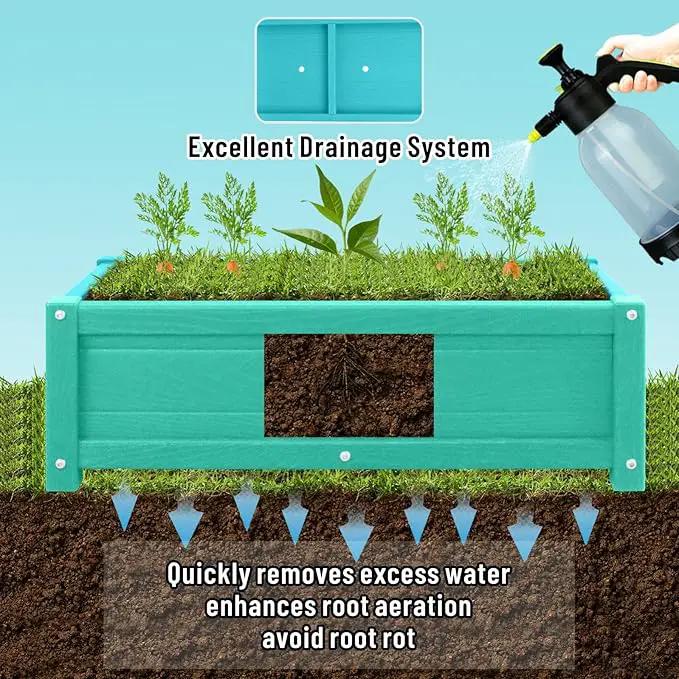 HDPE Raised Planter Box Outdoor,Rot-Resistant and Non-Cracking,Raised Beds for Gardening 29.5 * 14.4 * 9.8 in for Yard,Lawn,Outdoor Planter Boxes Rectangle with Drainage Holes Aruba Blue by GreenHaven Gardens