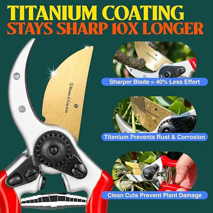 Haus & Garten ClassicPRO 8.5" Professional Premium Titanium Bypass Pruning Shears - Use As Pruners, Garden Shears, Heavy Duty Handheld Pruning Shears For Gardening, Clippers, Pruner Scissor Tool by GreenHaven Gardens
