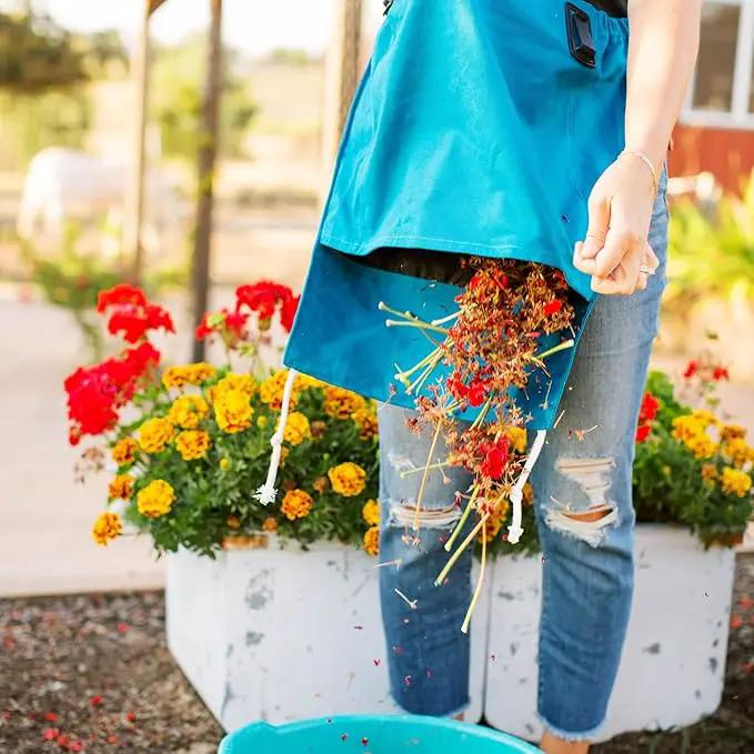 Roo Gardening Apron with Pockets & Harvesting, Picking Pouch - Adjustable, Water-resistant, Washable Canvas Cotton by GreenHaven Gardens