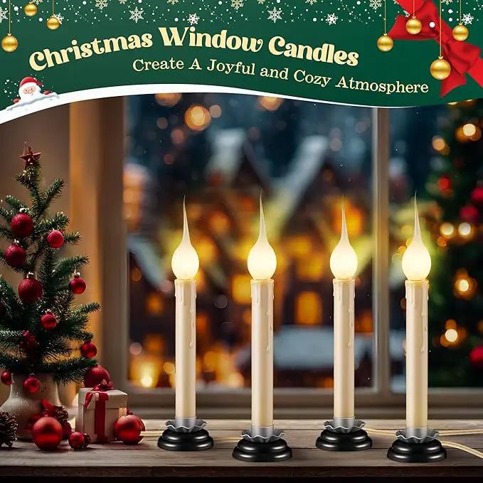 Enhon 4 Pack Rustic Country Candle Lights with Replacement Silicone Bulb, C7 0.6W Electric LED Christmas Window Candles Plug in, UL Certification Warm White Candlestick Lamp, 5 FT Cord, On/Off Switch by GreenHaven Gardens