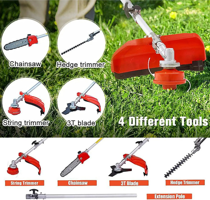 Weed Eater Gas Powered 52cc - 2 Cycle, 5 in 1 Grass Trimmer, Gas Hedge Trimmer, String Trimmer, Brush Cutter, Pole Saw with Extension Pole, Multi Functionallandscaping Tools & Equipmen Red by GreenHaven Gardens