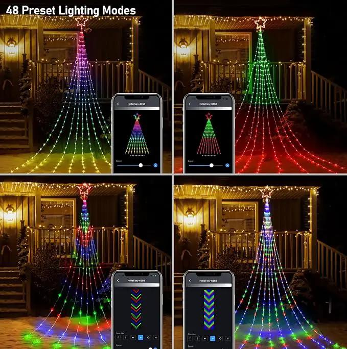 Christmas Decoration Smart Outdoor Star String Lights, 11.8Ft Christmas Tree Toppers Lights App Programmable, 344 LED 48 Modes Waterfall Lights with 12" Lighted Star for Xmas New Year Holiday Decor by GreenHaven Gardens