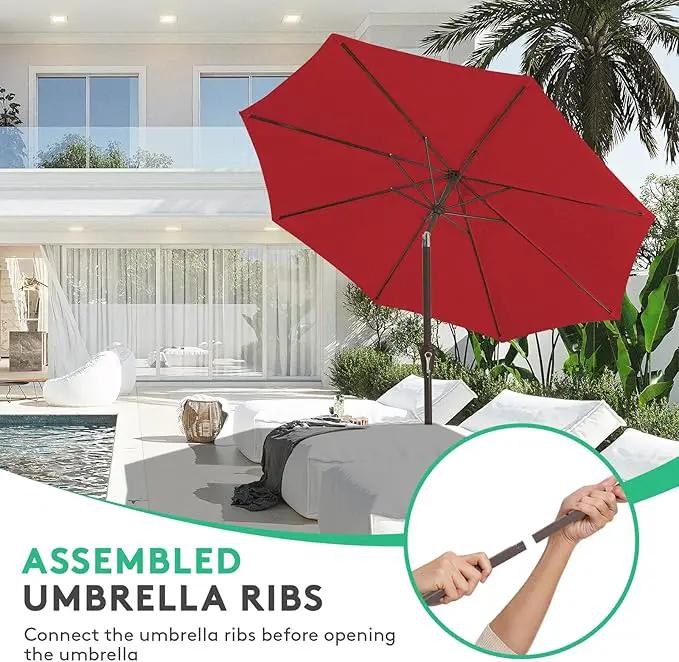 JEAREY 10FT Outdoor Patio Umbrella Outdoor Table Umbrella with Push Button Tilt and Crank, Market Umbrella 8 Sturdy Ribs UV Protection Waterproof for Pool, Garden (Light Red) by GreenHaven Gardens