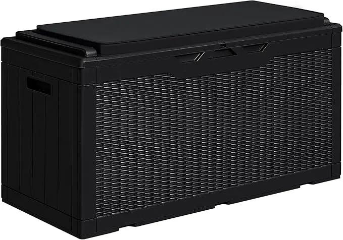 Greesum 100 Gallon Resin Deck Box Large Outdoor Storage with Cushions for Patio Furniture, Garden Tools, Pool Supplies, Weatherproof and UV Resistant, Lockable, Black by GreenHaven Gardens
