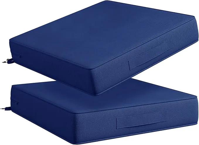 Codi Outdoor Cushions for Patio Furniture 24x24 Inch, Waterproof Chair Seat Cushion with Handles & Adjustable Straps, Fade Resistant - Set of 2, Navy Blue by GreenHaven Gardens