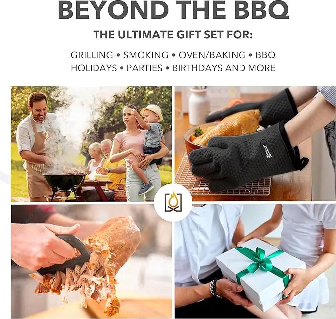 Meat Claws and Smoker Gloves | No.1 Heat Resistant BBQ Grill Gloves | Pulled Pork Claws | Thermometer | Silicone Oven Mitts & Razor-Edge Meat Shredders | Barbecue, Grilling, Smoking, Shredding (Black) by GreenHaven Gardens