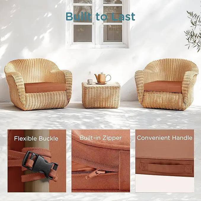 Codi Outdoor Cushions for Patio Furniture 24x24 Inch, Waterproof Chair Seat Cushion with Handles & Adjustable Straps, Fade Resistant - Set of 2, Spice by GreenHaven Gardens