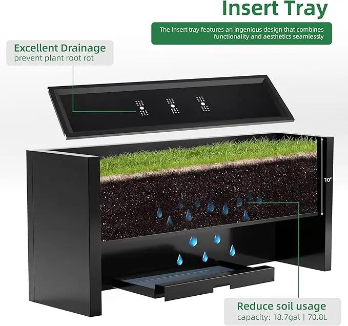 KOL Galvanized Steel Rectangular Planter Box, (16''H.x12''W.x36''L) Large Planters for Indoor Outdoor Plants,Black Powder Coated Metal Planter, Heavy Duty Modern Flower Pot, Commercial & Residential by GreenHaven Gardens