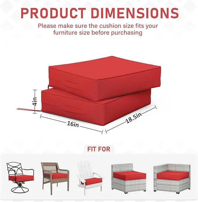 Patio Chair Cushions 18.5 X 16 X 4 Inch Waterproof Outdoor Seat Cushions for Patio Furniture, Outdoor Sofa Couch Pads with Ties & Handle, Set of 2, Red by GreenHaven Gardens