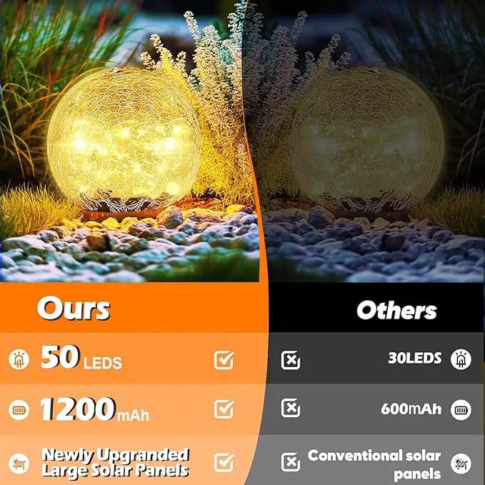Garden Solar Ball Lights Outdoor Waterproof, 50 LED Cracked Glass Globe Solar Power Ground Lights for Path Yard Patio Lawn, Christmas Decoration Landscape Warm White(2 Pack 4.7'') by GreenHaven Gardens