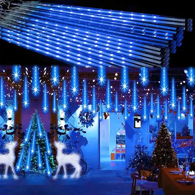 Christmas Lights Outdoor Meteor Shower Lights 24-Tube 576LEDs Snow Falling Rain Cascading Icicle Light for Xmas Tree Christmas Decorations Wedding Party Holiday Garden Decor, UL Plug Blue by GreenHaven Gardens