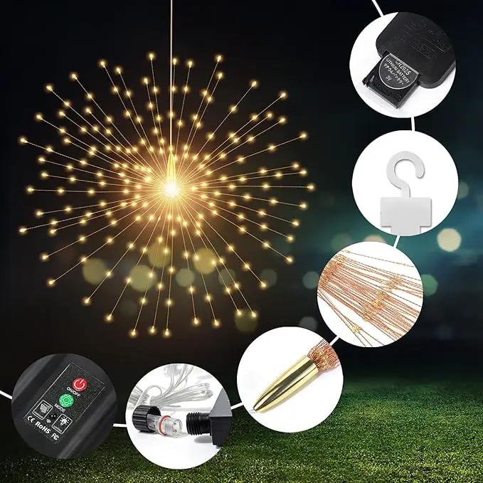 4 Pcs 800LED Solar Starburst Sphere Lights,Firework Lights Remote Control Timer 8 Modes Dimmable Waterproof Hanging Fairy Lights, Sparkly Lights for Patio Garden Tent Outdoor(Warm White) by GreenHaven Gardens
