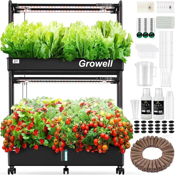 Growell Large Hydroponics Growing System Kit, 60 Pods Vertical Hydroponic Garden with 2 Light Modes Grow Light, Auto Circulating Water System, 32L Indoor Gardening System for Herb Vegetable Fruit by GreenHaven Gardens
