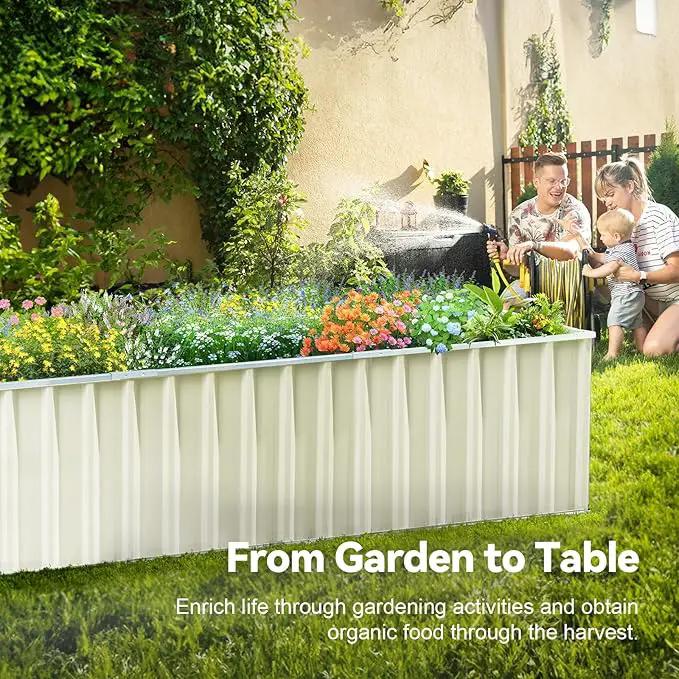 KING BIRD Galvanized Raised Garden Bed with 2 Installation Methods for DIY, 101" x 36" x 24" Heightened Planter Kit Box Outdoor for Deep-Rooted Vegetables, Flowers, Ivory by GreenHaven Gardens