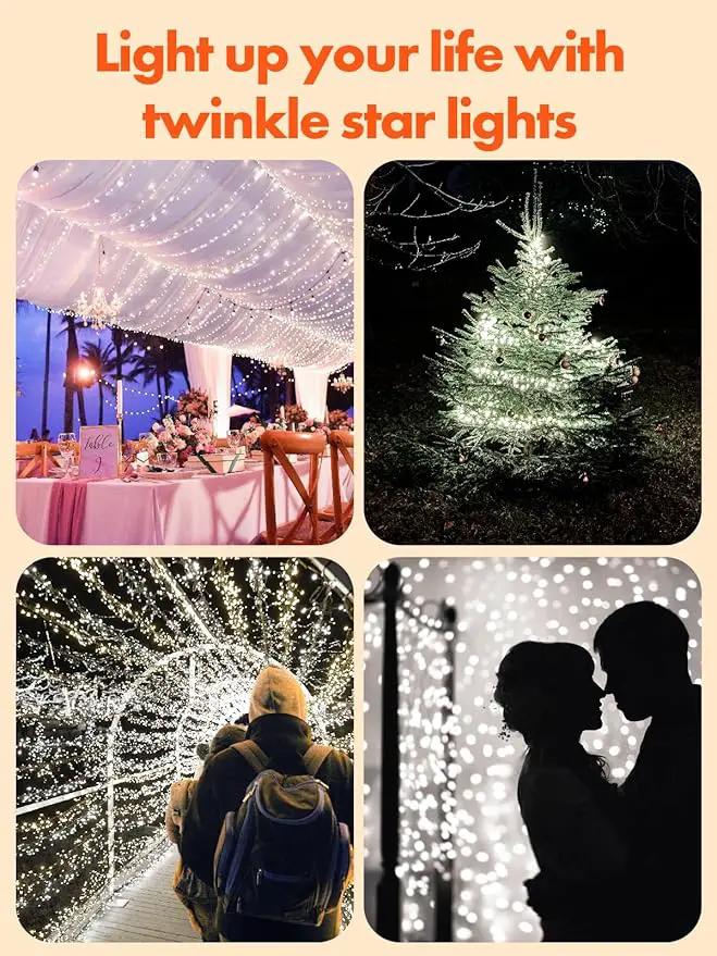 Twinkle Star 4 Pack Outdoor Solar String Lights, Total 160FT 480 LED Solar Powered Fairy Lights with 8 Modes, Christmas Trees Light for Patio Garden Party Backyard Wedding Decor, White by GreenHaven Gardens
