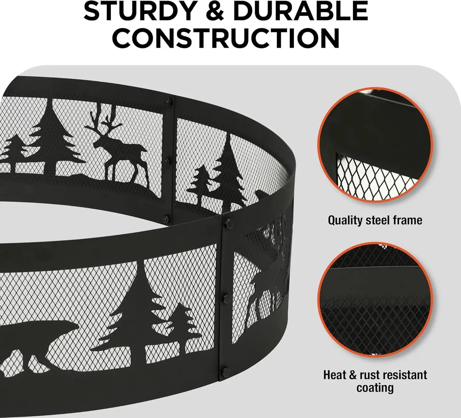 Red Mountain Valley 36 Inch Fire Pit Ring with 360° Forest & Wildlife Design, Portable Steel Wood Burning Firepit Ring for Outdoor Camping, Bonfires, Beach,Patio, fire Pit kit, Black by GreenHaven Gardens