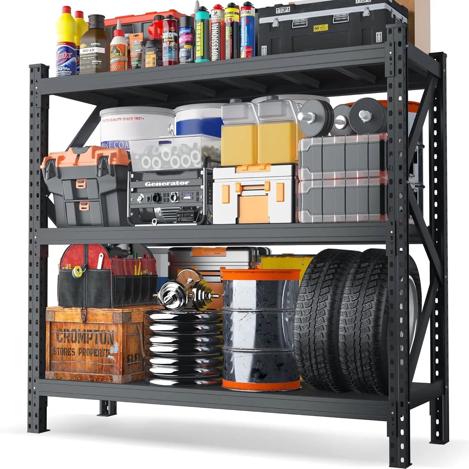 Heavy Duty Garage Shelving Unit - 8500 lbs Capacity, Industrial Metal Storage Rack, Adjustable Steel Rack for Garage, Warehouse, Basement, Pantry (67" W x 19.7" D x 63" H) by GreenHaven Gardens