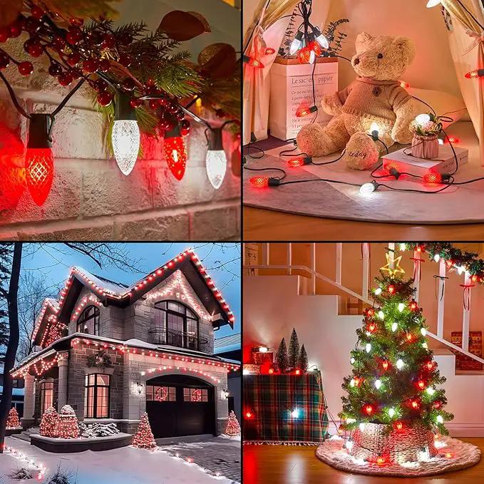 C9 LED Christmas Lights Outdoor with Stakes, 25.7 Feet 20 LED C9 Strawberry String Lights, Connectable Shatterproof Pathway Lights Marker for Path, Lane, Patio, Xmas Holiday Decorations, Red and White by GreenHaven Gardens